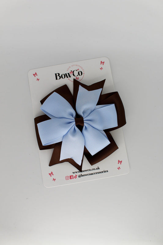 School Bow Bluebell and Brown - Pinwheel Bow Clip