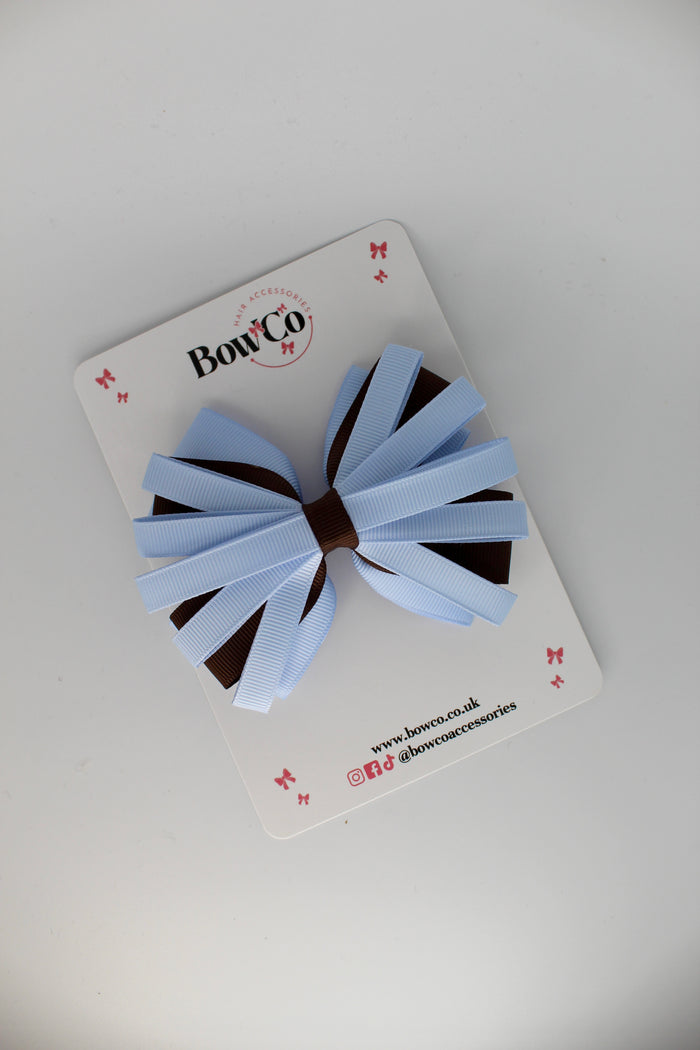 School Bow Bluebell and Brown - Spiral Bow - Clip