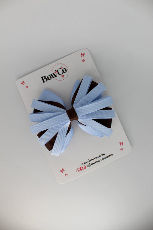 School Bow Bluebell and Brown - Spiral Bow - Clip
