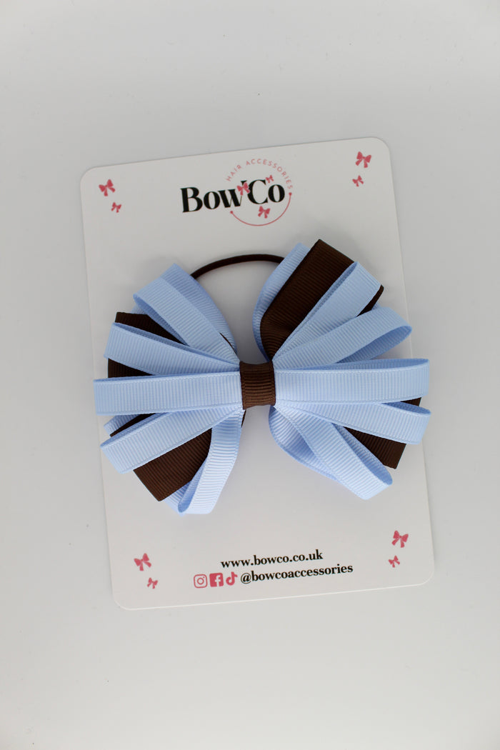School Bow Bluebell and Brown - Spiral Bow - Elastic