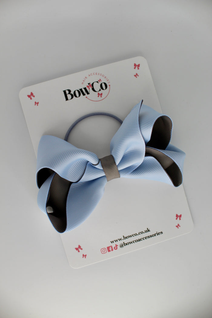 School Bow Bluebell and Metal Grey - Loop Bow - Elastic