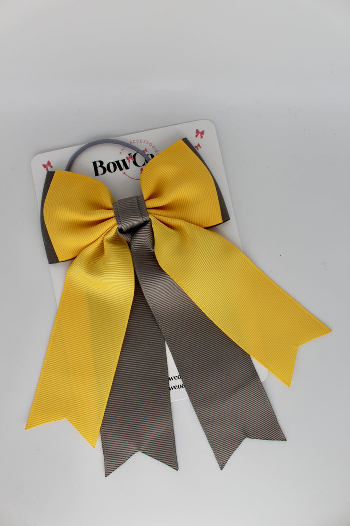 School Bow Metal Grey and Yellow Gold - Classic Tail Bow - Elastic