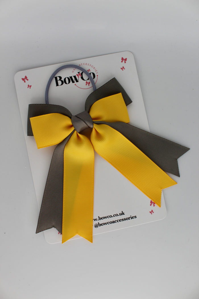 School Bow Metal Grey and Yellow Gold - Double Ribbon Tail – Elastic