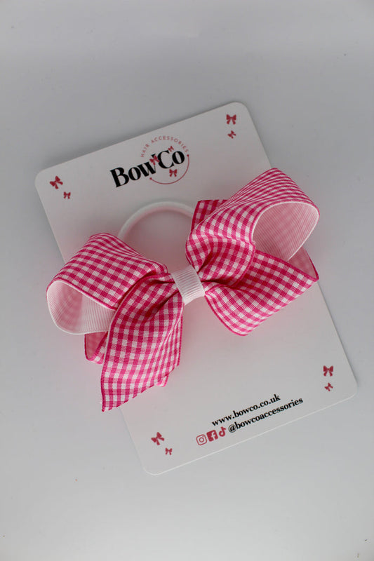 School Bow Pink Gingham Loop Bow - Elastic