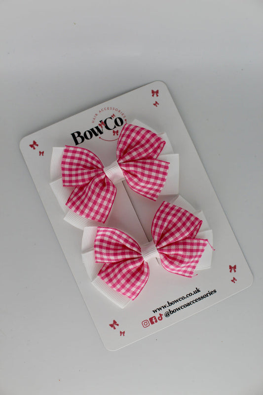 School Bow Pink Gingham Pinwheel Set - Clip