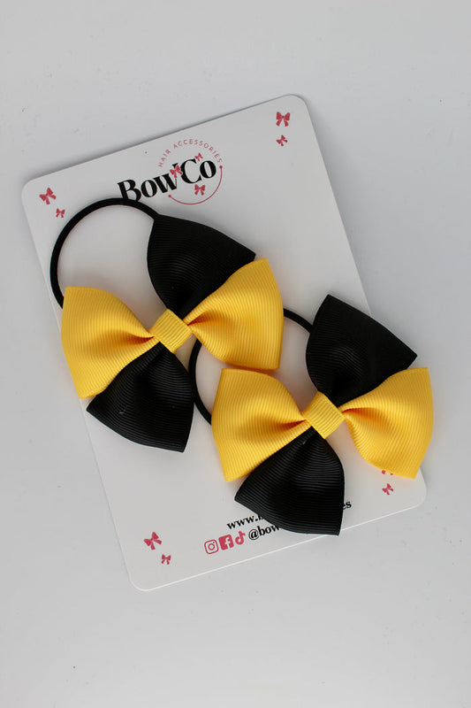 School Bows - Black and Yellow Gold - Twist Bow - Elastic