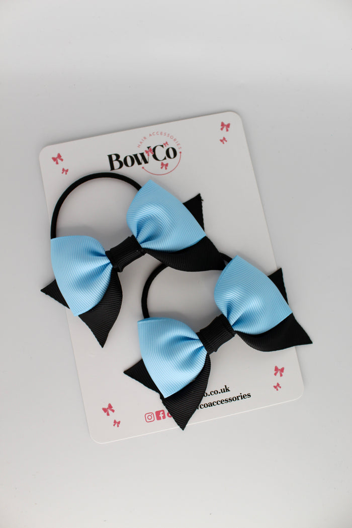 School Bows Black and Blue Topaz - Bow Tail Set - Elastic