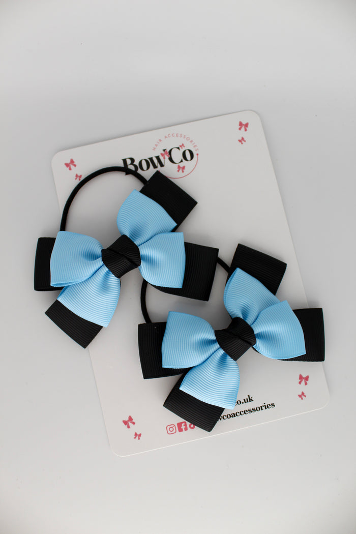 School Bows Black and Blue Topaz - Layer Bow Set - Elastic