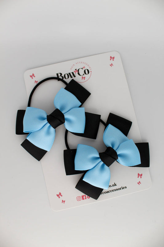 School Bows Black and Blue Topaz - Layer Bow Set - Elastic