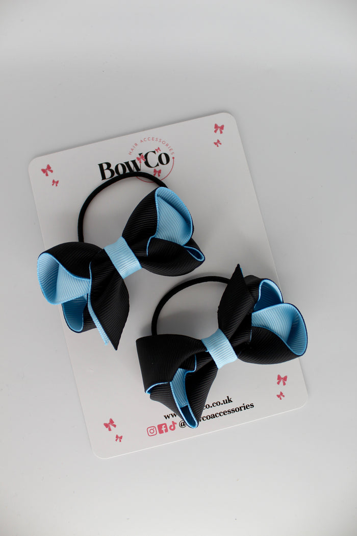 School Bows Black and Blue Topaz - Loop Bow Set - Elastic