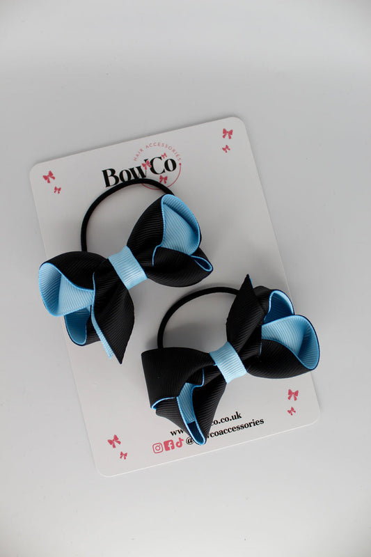 School Bows Black and Blue Topaz - Loop Bow Set - Elastic