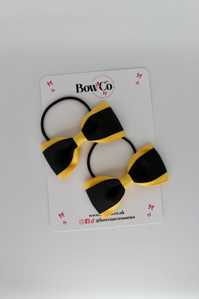 School Bows Black and Yellow Gold - Tuxedo Bow - Elastic