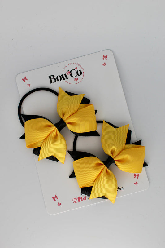 School Bows Black & Yellow Gold - Layer Tail Bow - Elastic