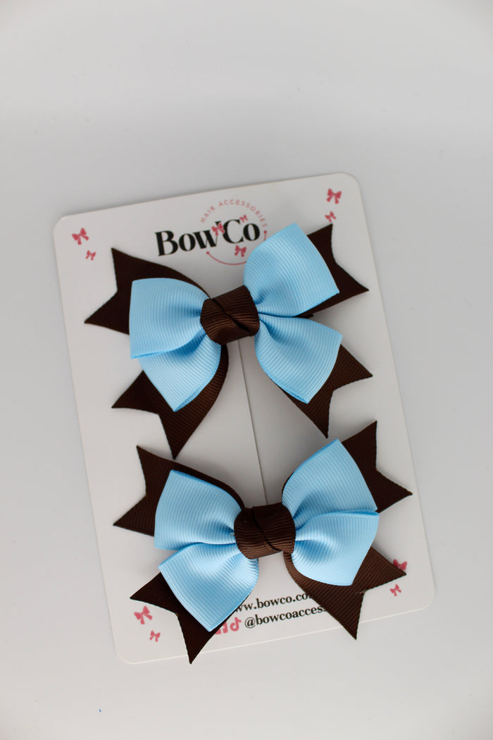 School Bows Blue Topaz and Brown - Knot Bow Set - Clip