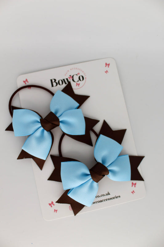 School Bows Blue Topaz and Brown - Knot Bow Set - Elastic