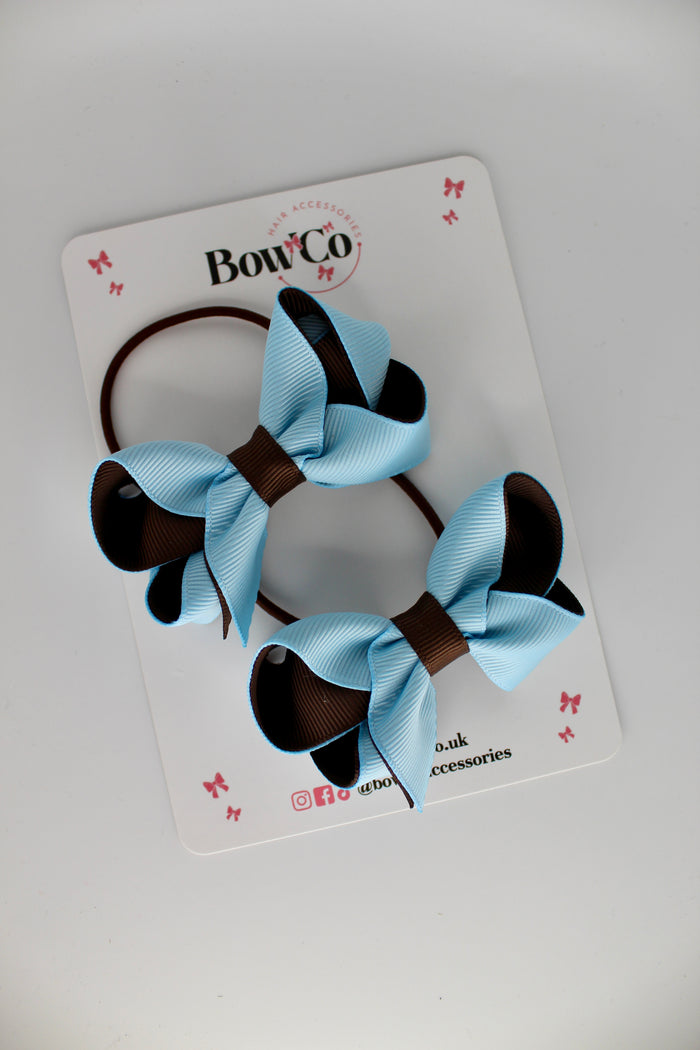 School Bows Blue Topaz and Brown - Loop Bow Set - Elastic