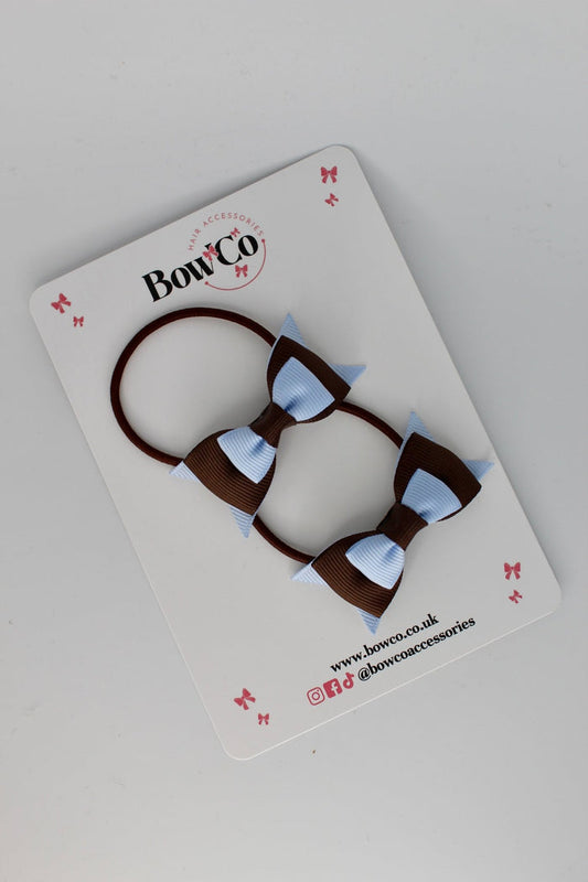 School Bows Bluebell and Brown - Butterfly Bow Set - Elastic
