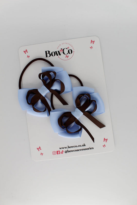 School Bows Bluebell and Brown - Double Bow Set - Elastic