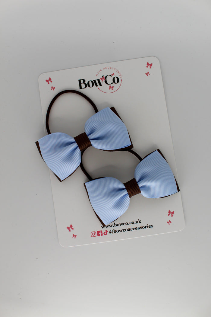 School Bows Bluebell and Brown - Double Lapel Set - Elastic