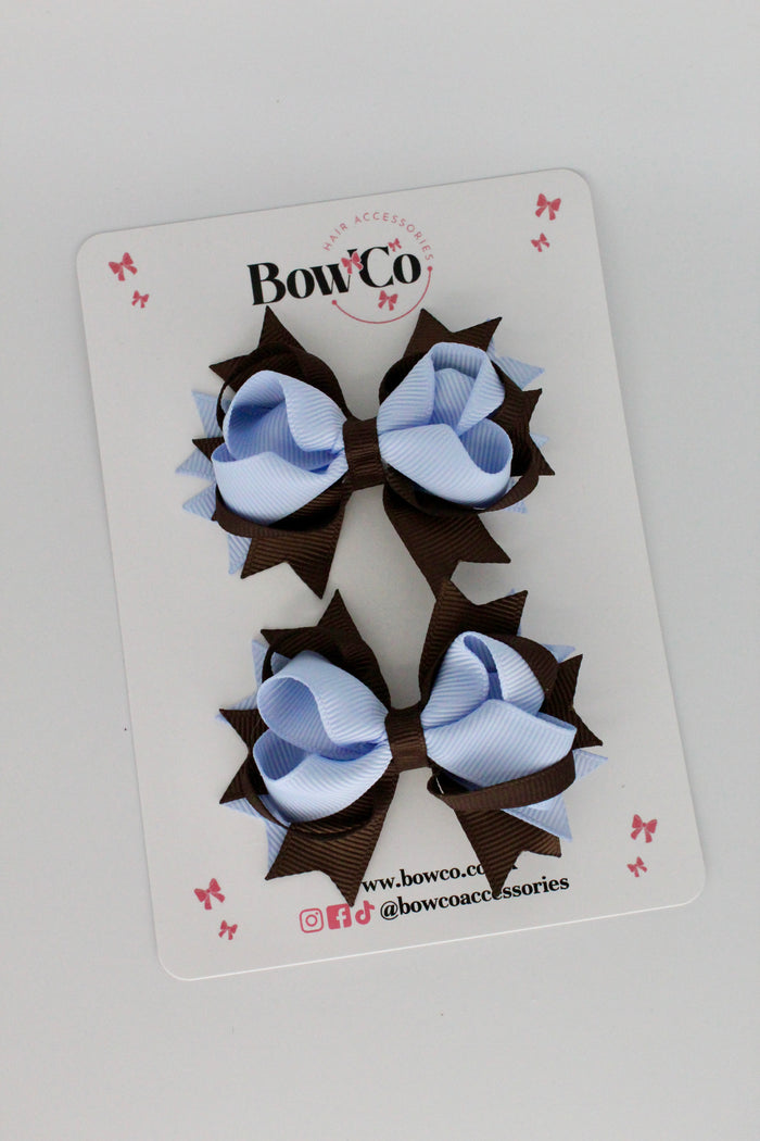 School Bows Bluebell and Brown - Loopy Stacked Bow Set