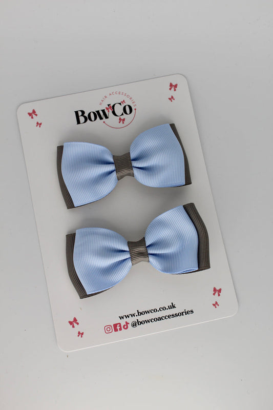 School Bows Bluebell and Metal Grey - Double Lapel Set - Clip