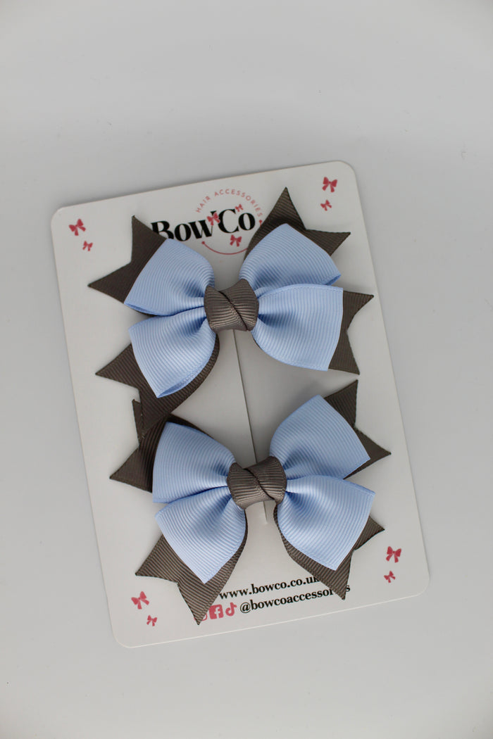 School Bows Bluebell and Metal Grey - Knot Bow Set - Clip