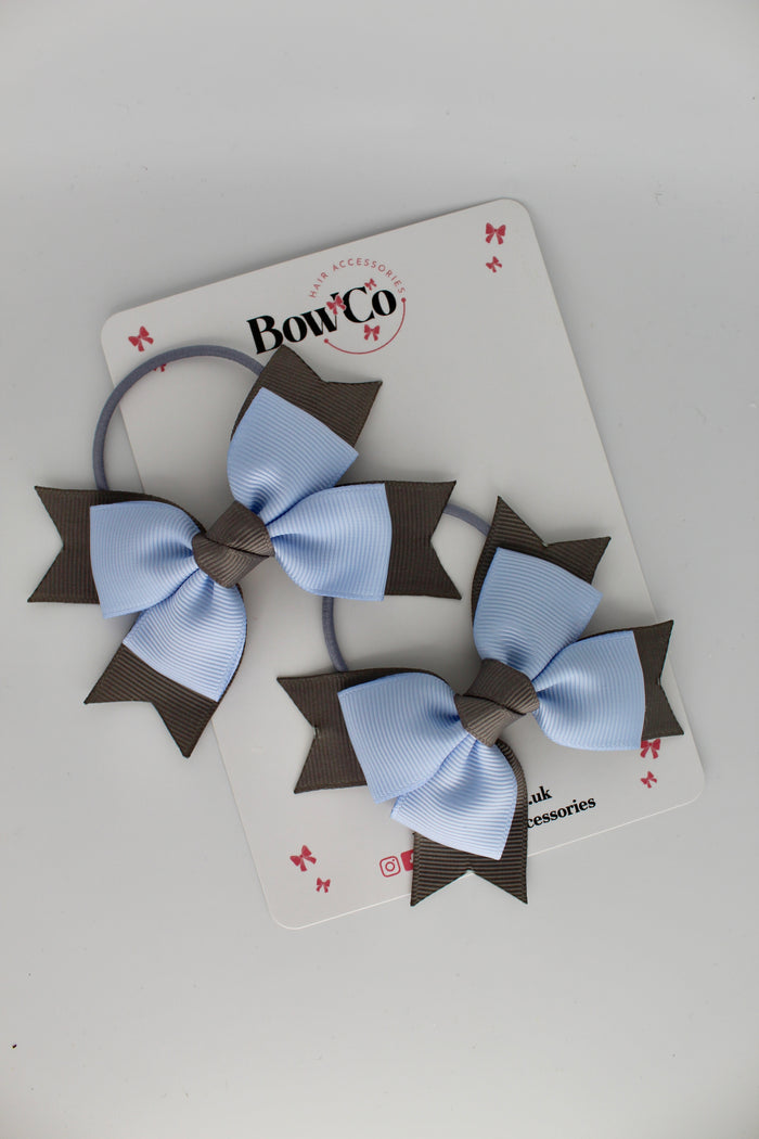 School Bows Bluebell and Metal Grey - Knot Bow Set - Elastic