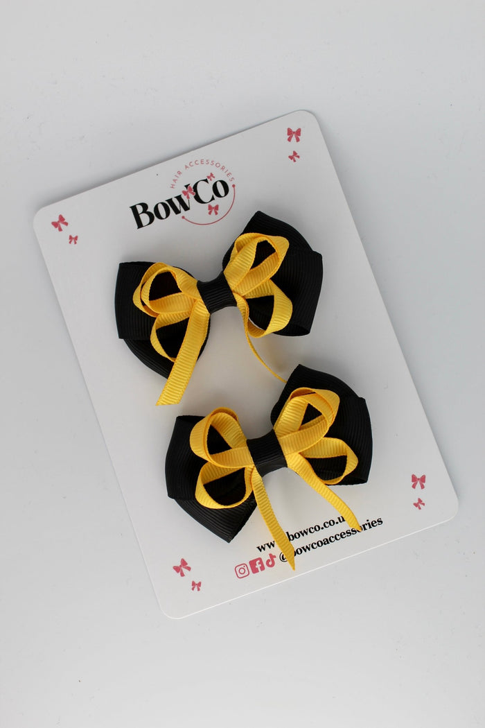 School Bows Double Bow Set - Black and Yellow Gold - Clip