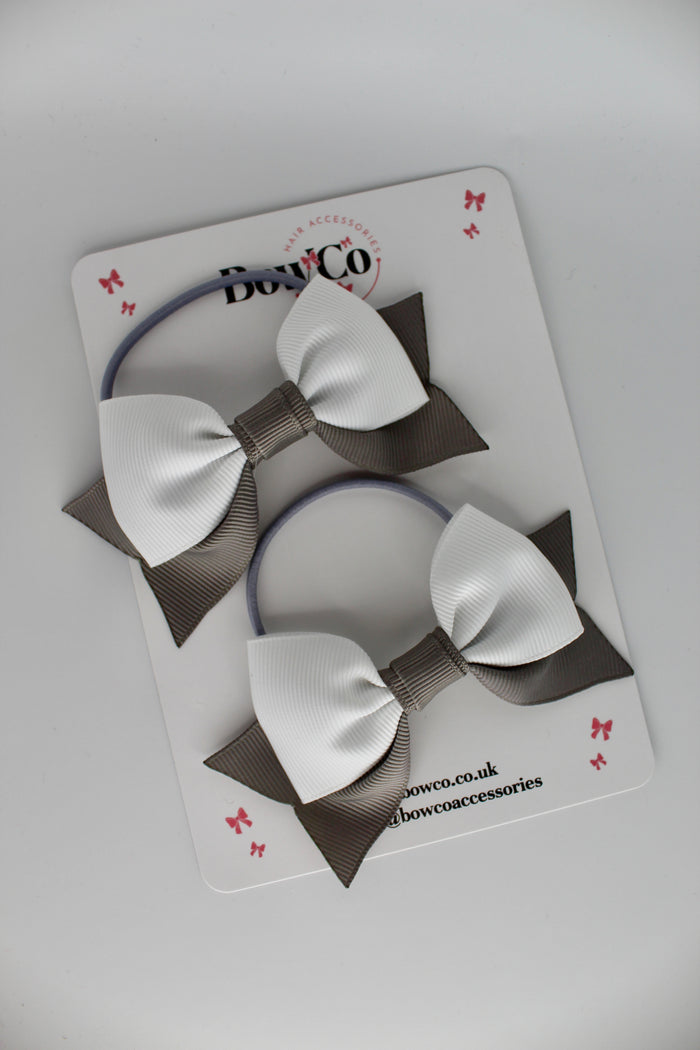 School Bows Metal Grey and White - Bow Tail Set - Elastic
