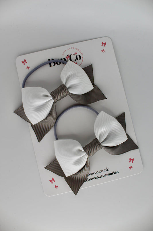 School Bows Metal Grey and White - Bow Tail Set - Elastic