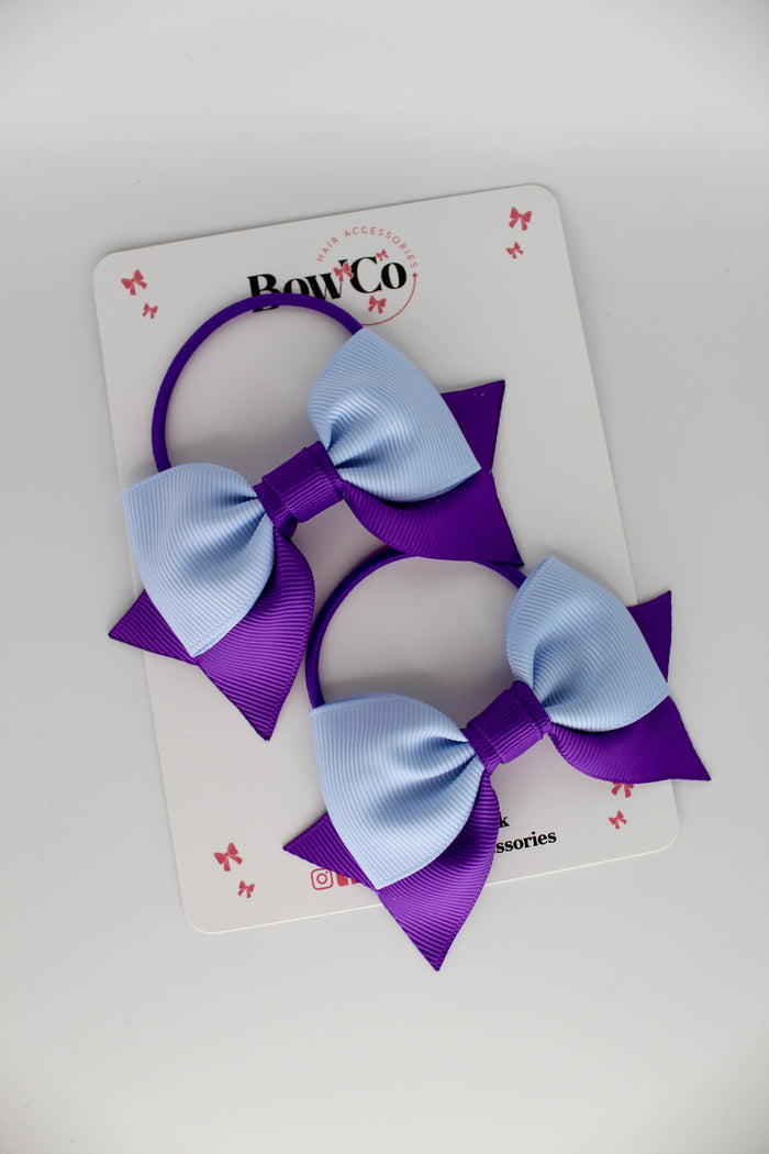 School Bows Purple and Bluebell - Bow Tail Set - Elastic