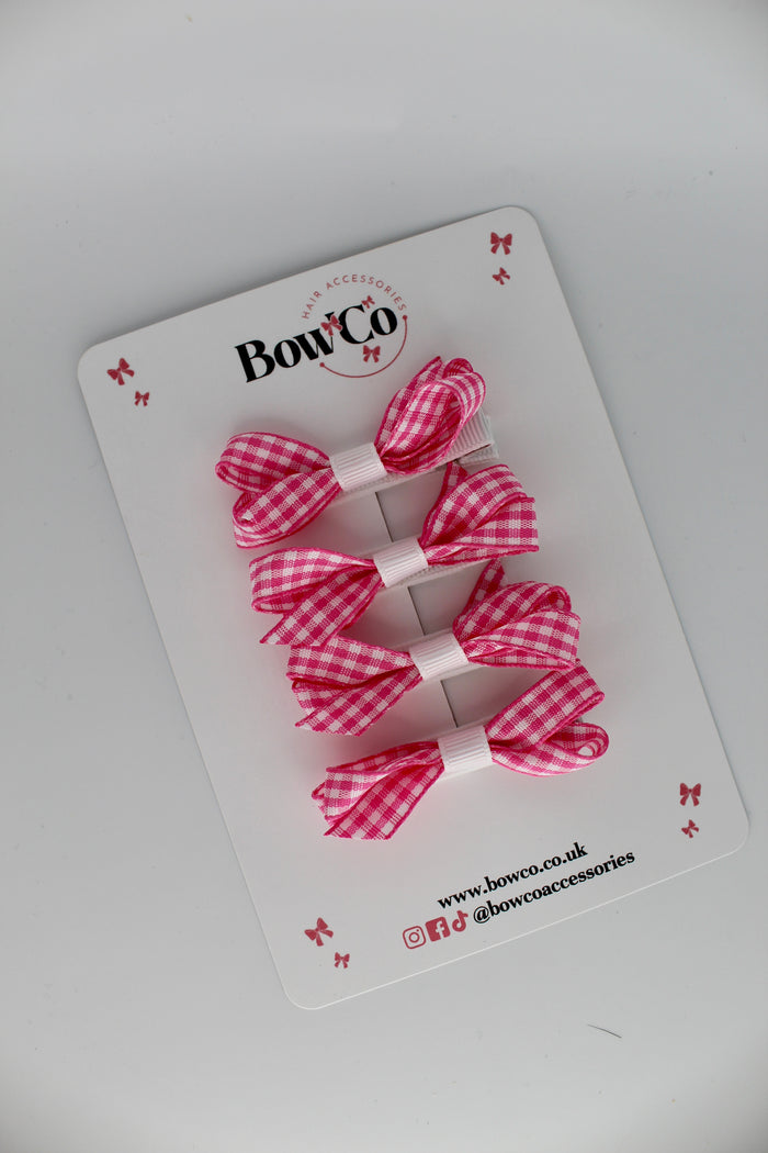 School Pink Gingham Ballerina Bow Set of 4 - Clip