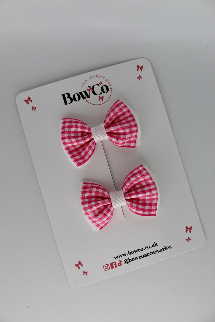 School Pink Gingham Double Lapel Bow Set - Clip