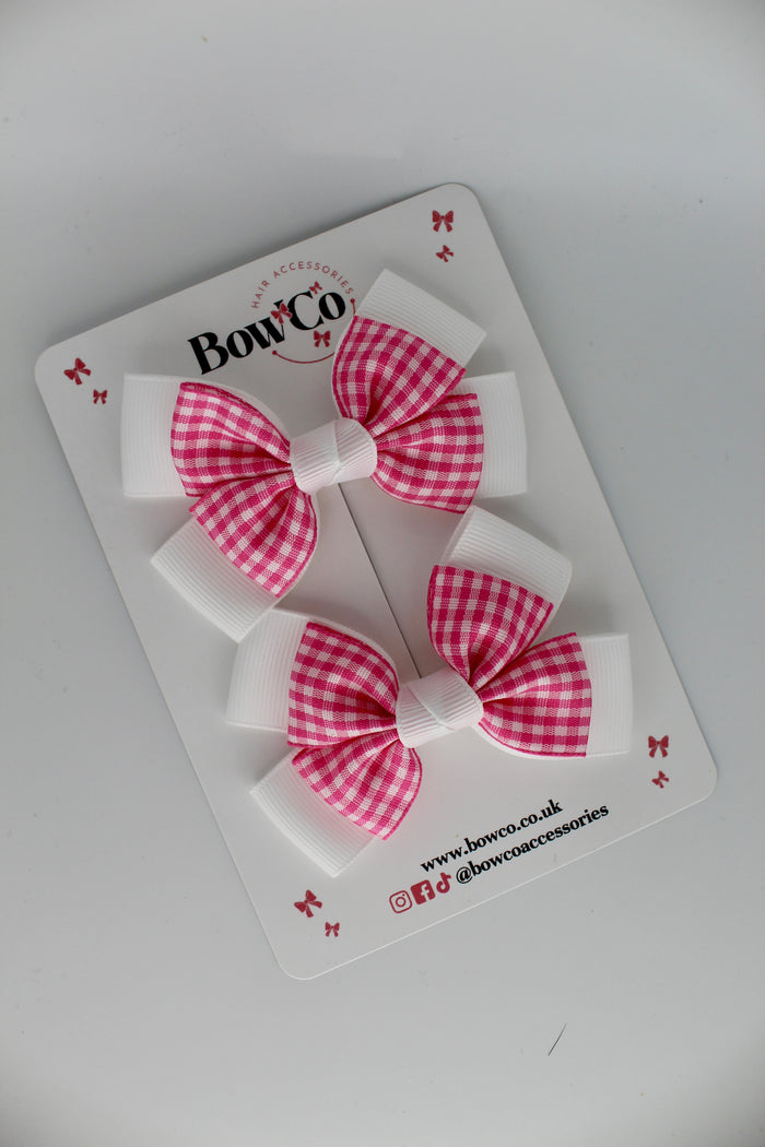 School Pink Gingham Layer Bow Set - Clip