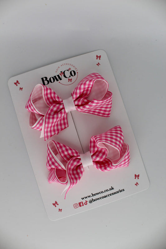 School Pink Gingham Loop Bow Set - Clip