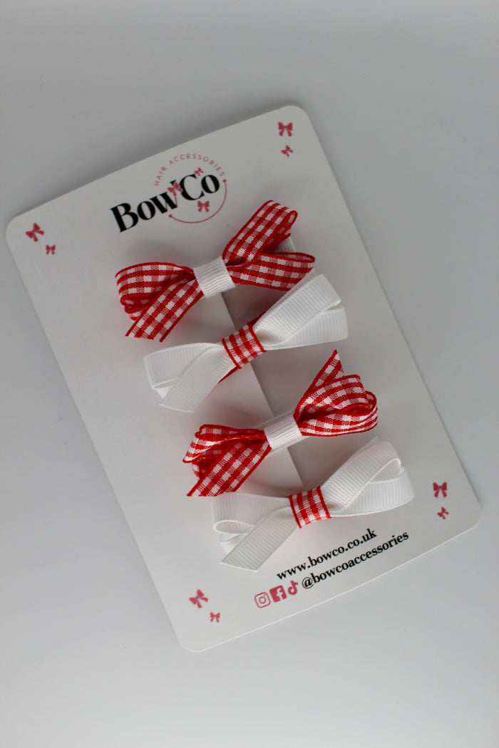 School Red Gingham Ballerina Bow Set of 4 - Clip
