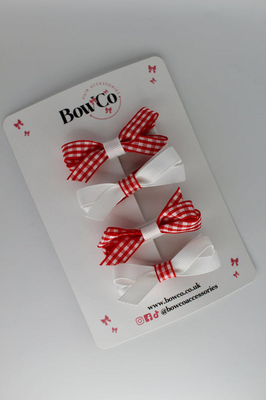 School Red Gingham Ballerina Bow Set of 4 - Clip