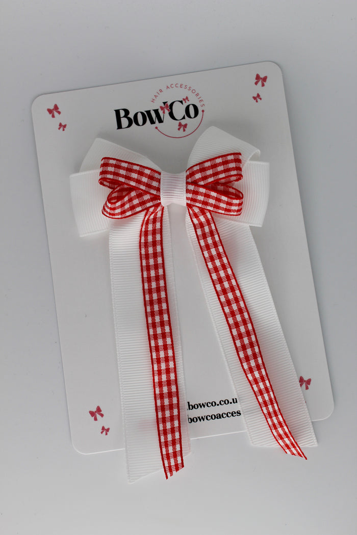 School Red Gingham Loop Tail Bow Clip