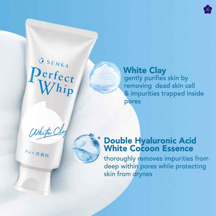 SENKA - Perfect Whip White Clay Cleansing Foam. Best Japanese face wash. Acne prone face wash. Murasaki Cosmetics Japanese skincare shop in Europe
