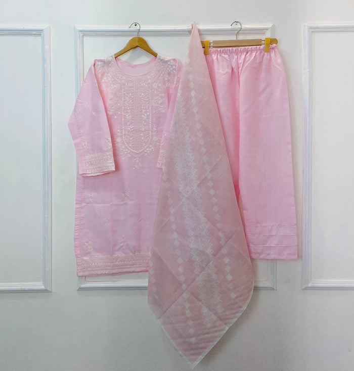 Sequins Embroidered 3PC (Premium Cotton) D-373