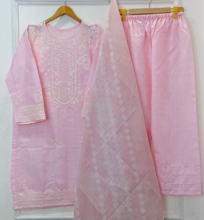Sequins Embroidered 3PC (Premium Cotton) D-373
