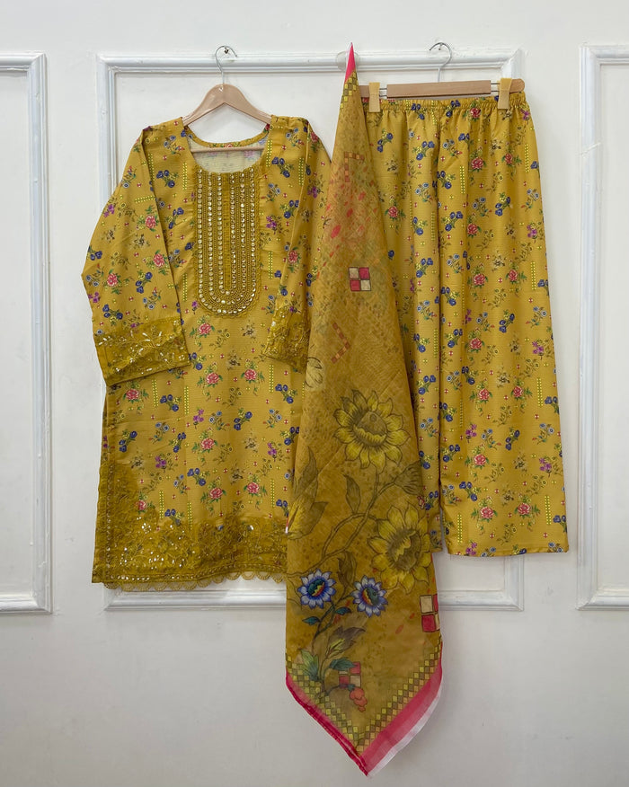 Sequins Embroidered Series: 3PC (Bana Dora Silk) D-469