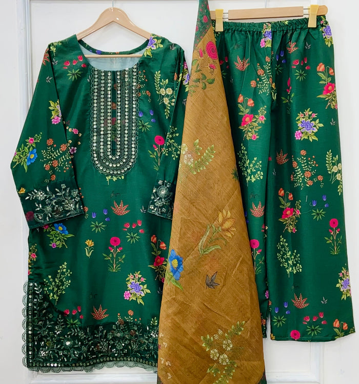 Sequins Embroidered Series: 3PC (Bana Dora Silk) D-469
