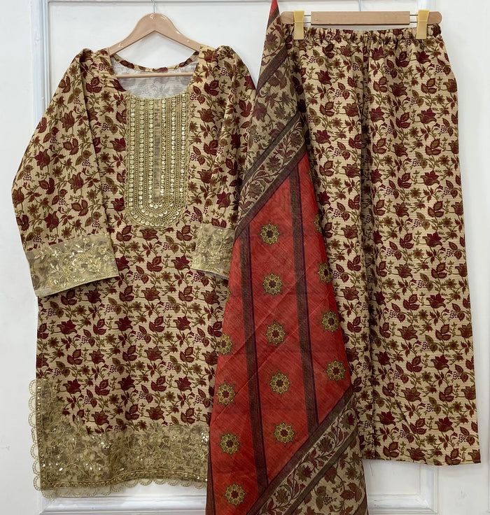 Sequins Embroidered Series: 3PC (Bana Dora Silk) D-469