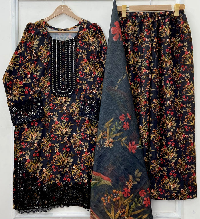 Sequins Embroidered Series: 3PC (Bana Dora Silk) D-469