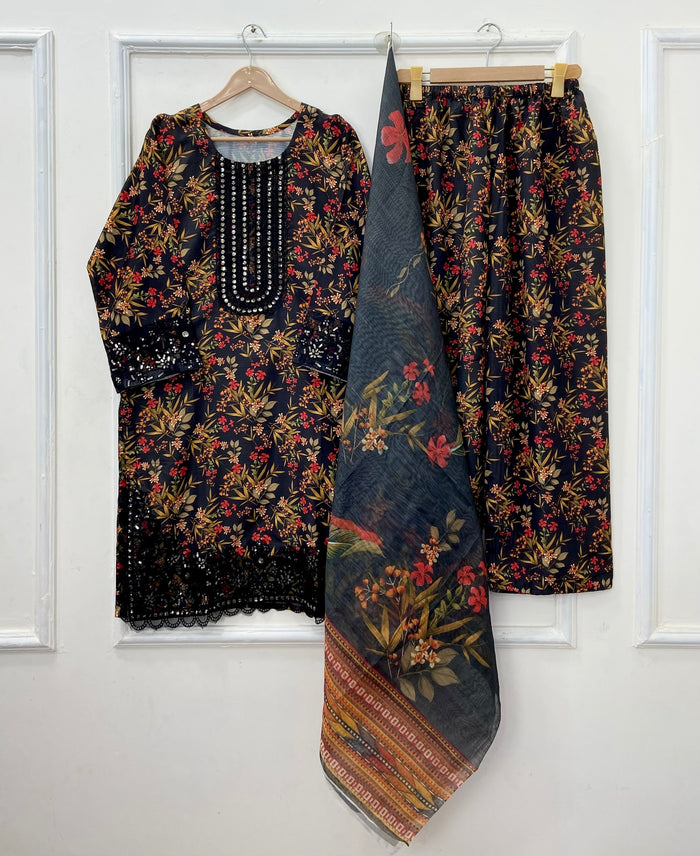 Sequins Embroidered Series: 3PC (Bana Dora Silk) D-469