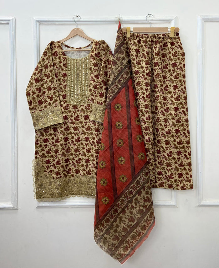 Sequins Embroidered Series: 3PC (Bana Dora Silk) D-469