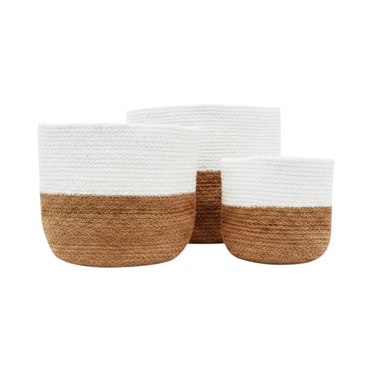 Set of 3 Cotton Rope Storage Baskets - White