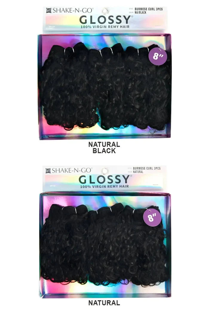 Packaging for Glossy Burmese Curl 3pcs Virgin Hair in Natural Black and Natural colors