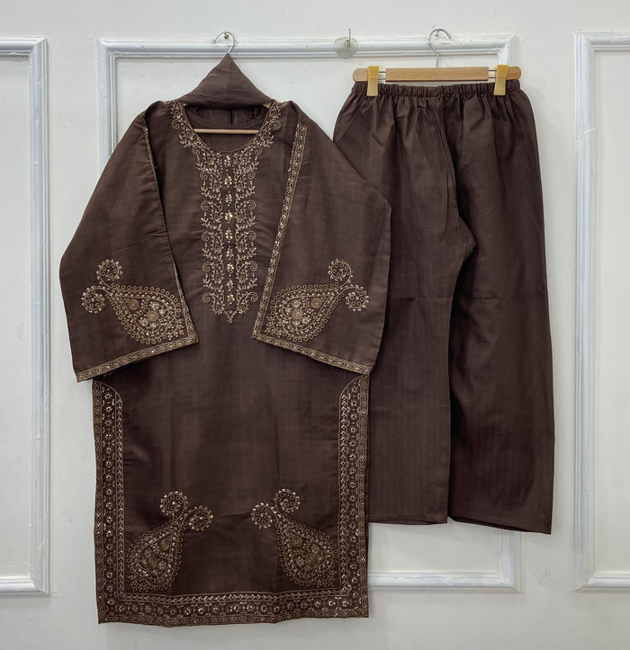 Shimmery Embroidered 3PC (Premium Cotton) D-480